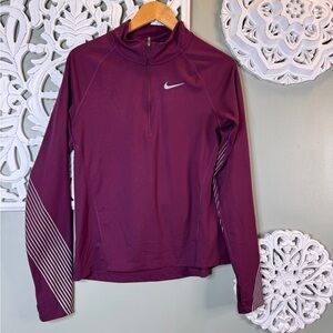 Nike DriFit 1/4 Zip Running Top Reflective Burgundy Mauve Thumb hole Small